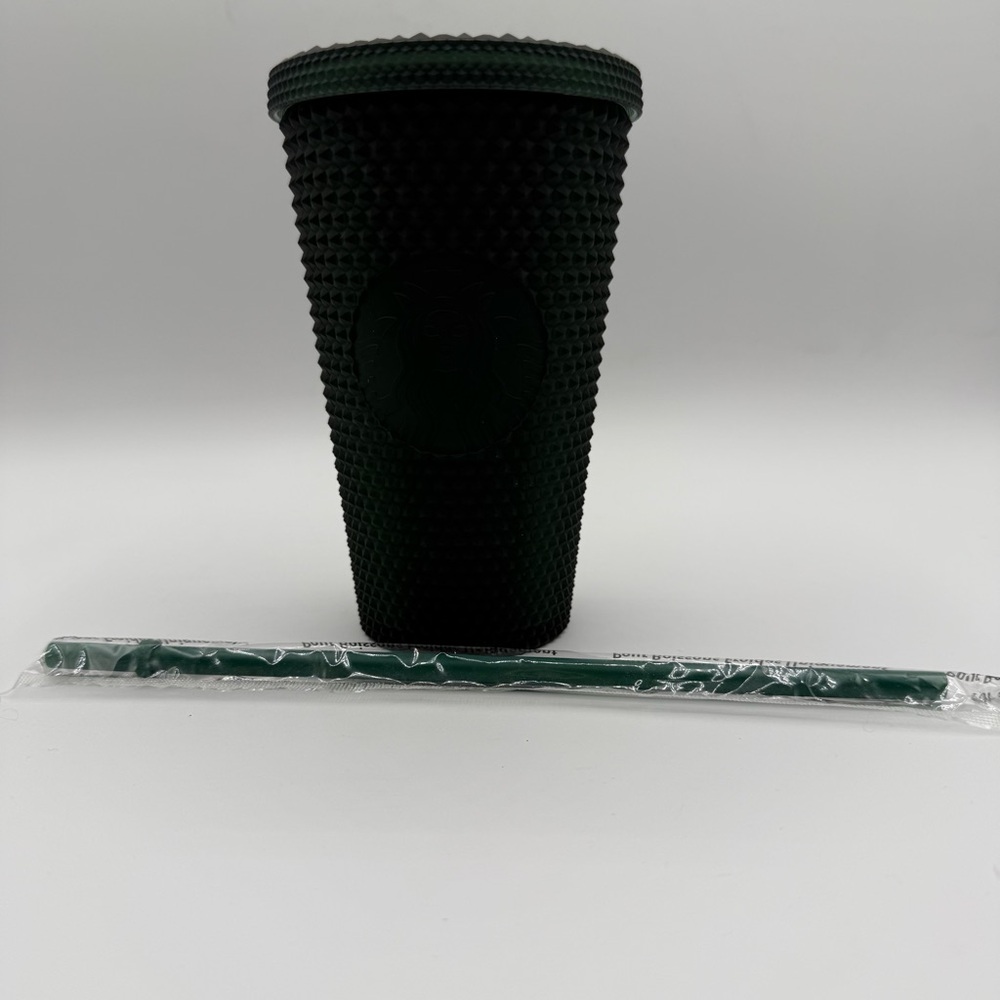Starbucks Textured Black Tumbler 16 oz With Reusable Two Straw